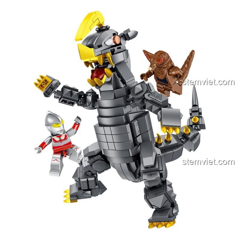 Poster quảng cáo bộ lắp ráp Panlos Brick 690004 series Ultraman, bao gồm robot và quái vật, dành cho bé trai 6 tuổi.