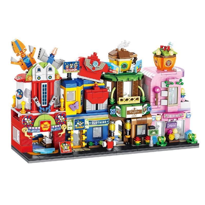 Bộ đồ chơi Mô hình phố Ultraman Panlos Brick 690015A sống động, đồ chơi lắp ghép Cửa hàng đồ chơi Ultraman cho con trai 6 tuổi, giá tốt.