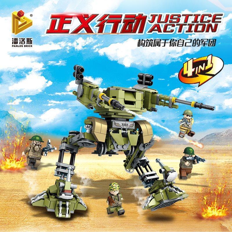 PanlosBrick 631003B Justice Action: Hợp thể Cơ giáp, bộ đồ chơi quân sự cho bé trai 6 tuổi, 481 chi tiết, có thể hợp thể thành 4 mô hình khác nhau, màu xanh lá, giá tốt
