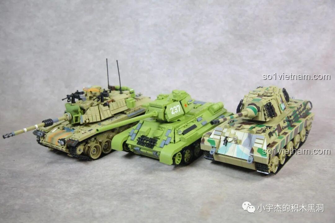 So sánh PanlosBrick 632016 Xe Tăng Hạng Nặng Hổ Vương với xe tăng T-34, mô hình quân sự