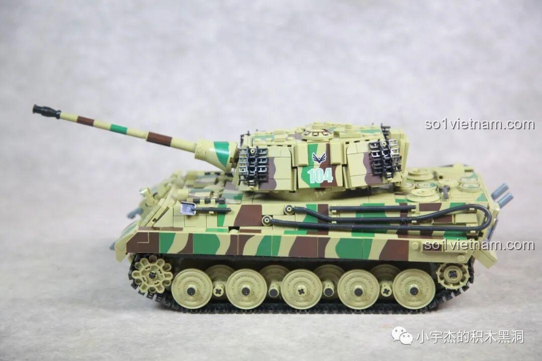 Chi tiết giáp trên và ống mềm trang trí của PanlosBrick 632016 Xe Tăng Hạng Nặng Hổ Vương, mô hình quân sự