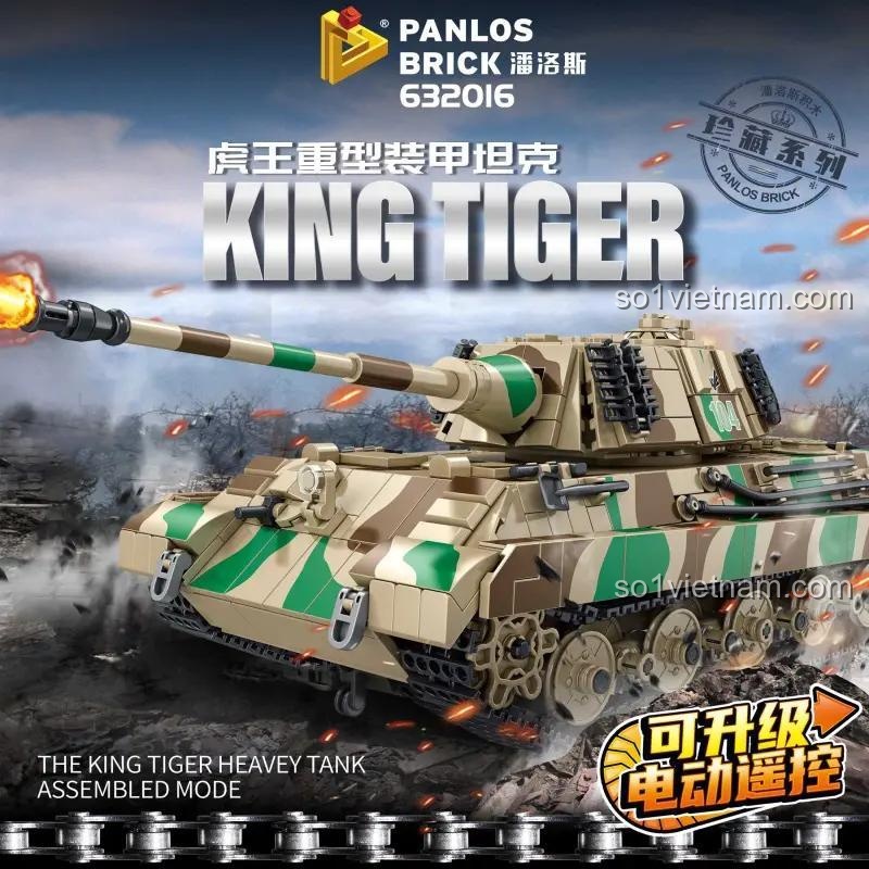 Hộp bộ đồ chơi PanlosBrick 632016 Xe Tăng King Tiger, có thể nâng cấp điều khiển từ xa, đồ chơi lắp ráp chất lượng cao