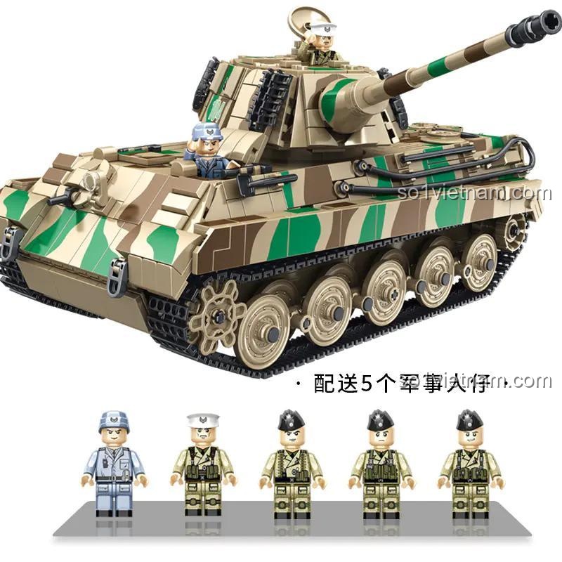 PanlosBrick 632016 Xe Tăng Hạng Nặng Hổ Vương kèm 5 minifigures lính, bộ lắp ghép quân sự cho bé trai 6 tuổi
