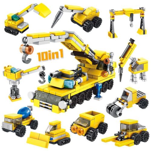 Bộ đồ chơi PanlosBrick 633031E Cẩu Tháp Công Trình 10 Trong 1 giá tốt cho bé trai 6 tuổi, bộ lắp ghép xe công trình đa năng chất lượng cao