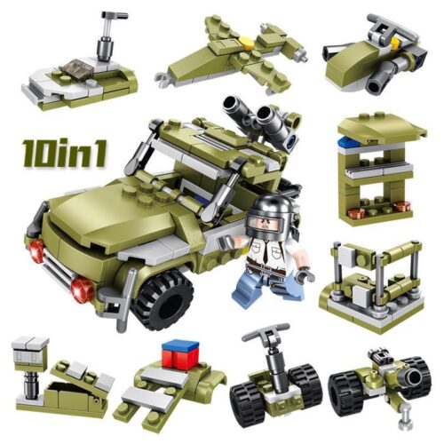 Bộ đồ chơi Xe Jeep Chiến Trường PanlosBrick 633032G Xe Jeep Chiến Trường 10 kiểu hợp thể, đồ chơi mô hình quân sự cho bé trai 6 tuổi, giá tốt