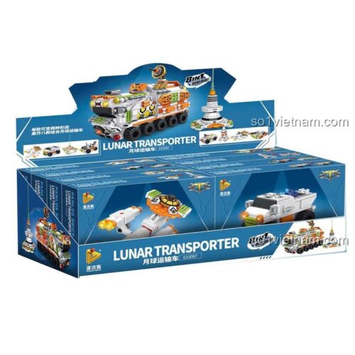 Hộp đồ chơi mô hình PanlosBrick 633087 Xe Vận Chuyển Mặt Trăng 8 kiểu lắp ráp, bộ xếp hình không gian cho bé trai