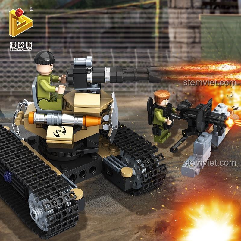 Đồ chơi lắp ráp PanlosBrick 635009 Pháo Tự Hành Bọc Thép trong cảnh chiến đấu, kích thích sáng tạo và tư duy cho trẻ