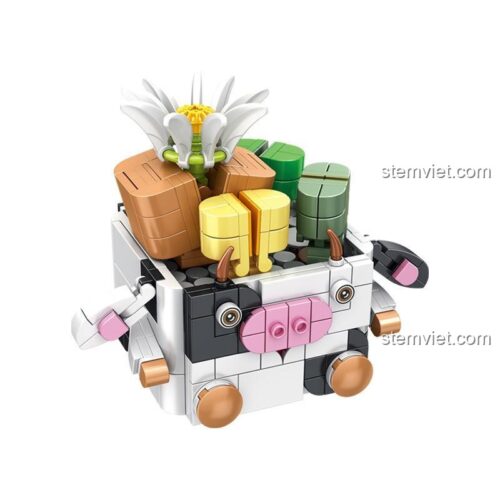 Đồ chơi lắp ráp hoa sen đá PanlosBrick 655012 chậu bò sữa, bộ lắp ghép hoa sen đá 341 mảnh, chất lượng cao, phù hợp bé trai và bé gái