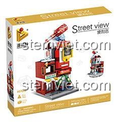 Toàn cảnh mô hình PanlosBrick 657032 Bộ lắp ghép Quán Bar & Cửa hàng Tiện lợi, Đồ chơi xây dựng kiến trúc phố phường cho bé 6 tuổi