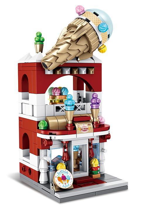 Bộ đồ chơi Panlos Brick 657033 Cửa hàng kem - Mô hình cửa hàng kem với kem ốc quế trên nóc