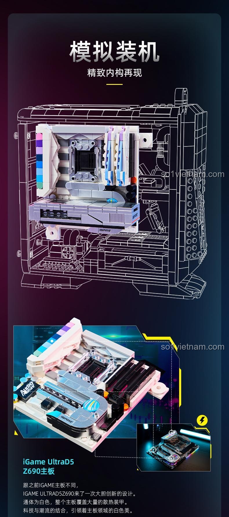 Mô hình PC Gaming Pantasy 11008 Máy tính iGame Kỳ Thú trên bàn làm việc, thể hiện kích thước thực tế, đồ chơi sáng tạo cho bé trai, giá tiết kiệm.