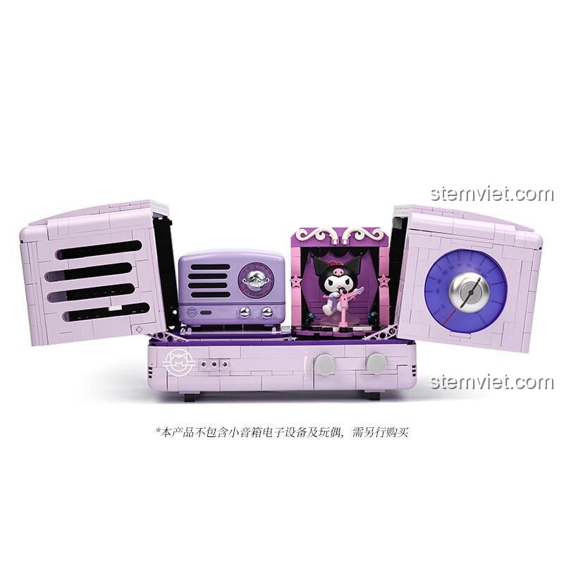 Tính năng đặc biệt của đồ chơi mô hình Pantasy 11015: mở ra để lộ ngăn bí mật bên trong với sân khấu mini và nhân vật Kuromi.