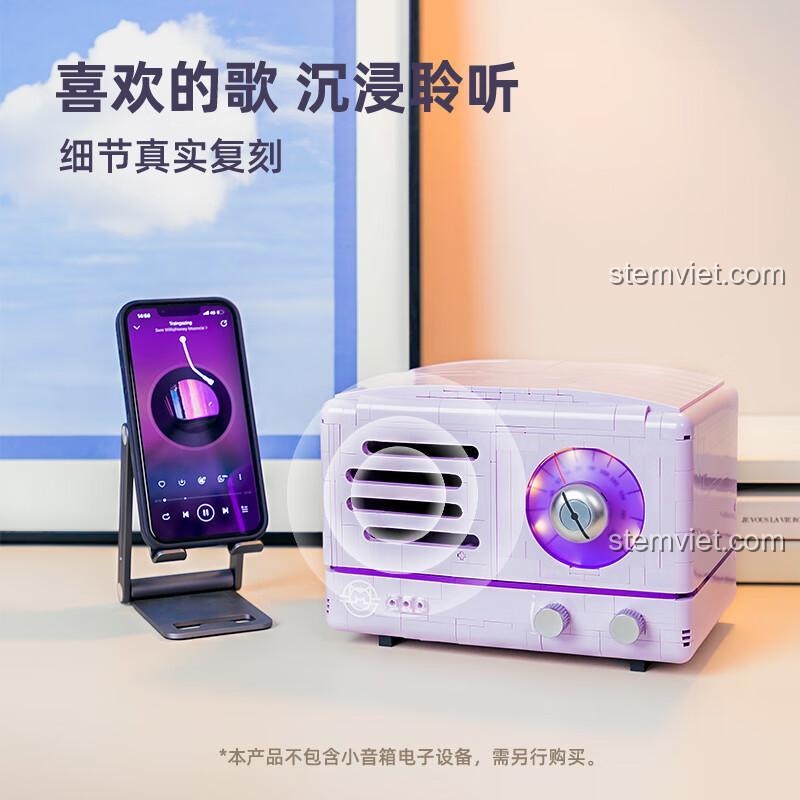 Đồ chơi mô hình Đài Radio Tím Cổ Điển kết nối với điện thoại, mô phỏng trải nghiệm nghe nhạc đắm chìm với các chi tiết được tái tạo chân thực.