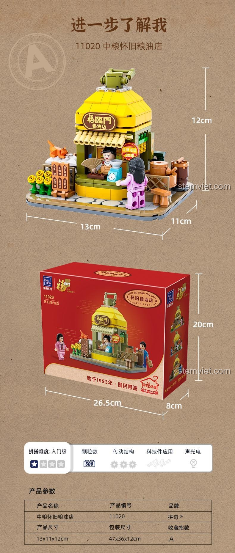 Minifigures trong đồ chơi lắp ráp 11020 Cửa hàng lương thực hoài niệm Pantasy, tái hiện cảnh mua bán, kích thích trí tưởng tượng cho trẻ.