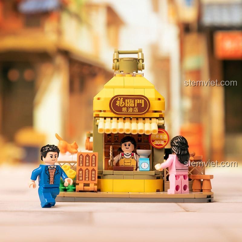 Mô hình bộ lắp ghép Cửa hàng dầu ăn cổ điển Pantasy 11020, chi tiết tinh xảo, tái hiện không gian hoài cổ, phù hợp cho học sinh tiểu học.