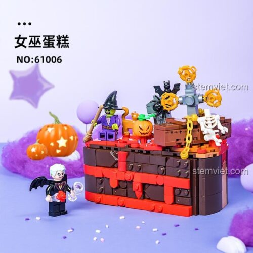 Đồ chơi lắp ráp Bánh kem phù thủy, bộ xếp hình Mô hình bánh kem Halloween độc đáo cho bé 6 tuổi.