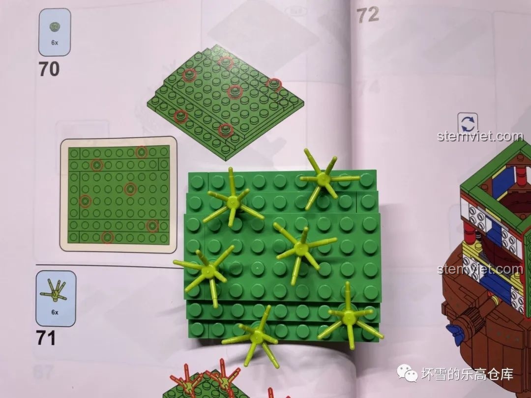 Minh họa các bước lắp ráp gai xương rồng trên mô hình Pantasy 61007 Máy Vặn Trứng Xương Rồng Mexico.