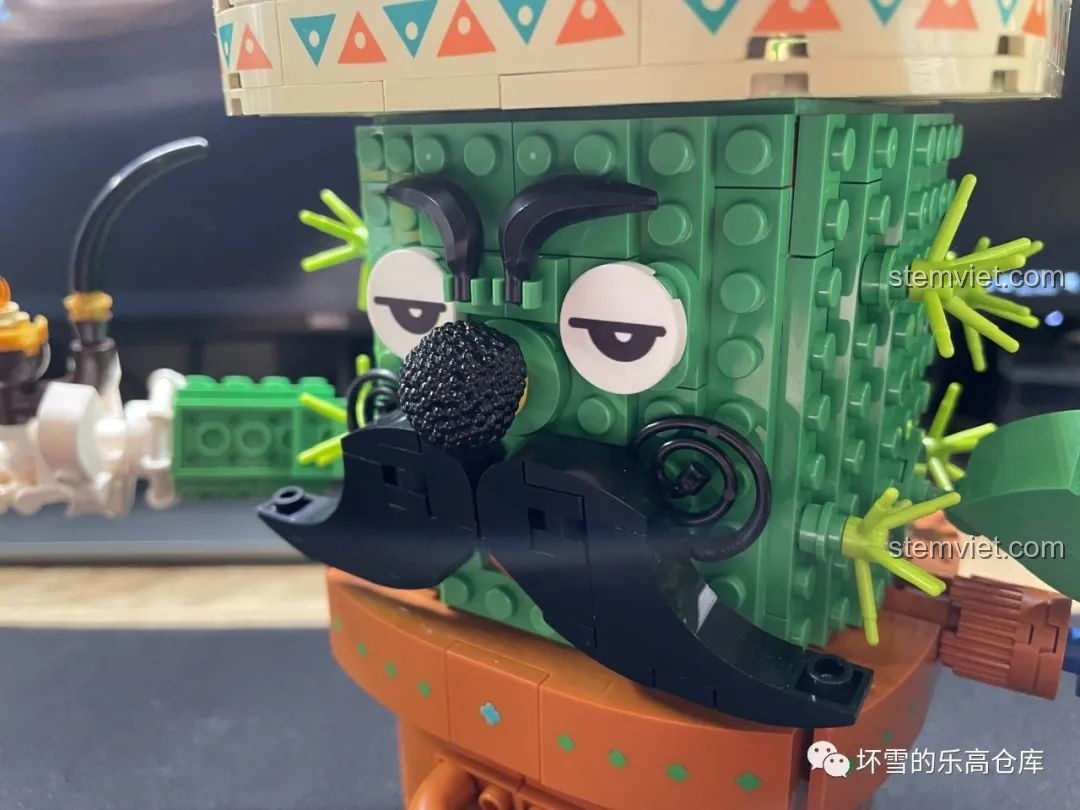 Cận cảnh khuôn mặt độc đáo của mô hình Pantasy 61007 Máy Vặn Trứng Xương Rồng Mexico với mắt, mũi, râu.