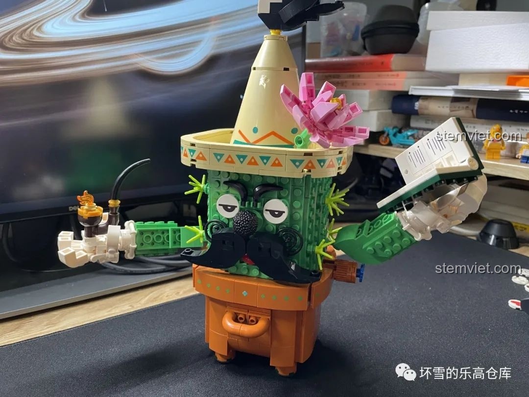 Mô hình Pantasy 61007 Máy Vặn Trứng Xương Rồng Mexico đã hoàn thành, với chiếc mũ rộng vành và chim toucan.