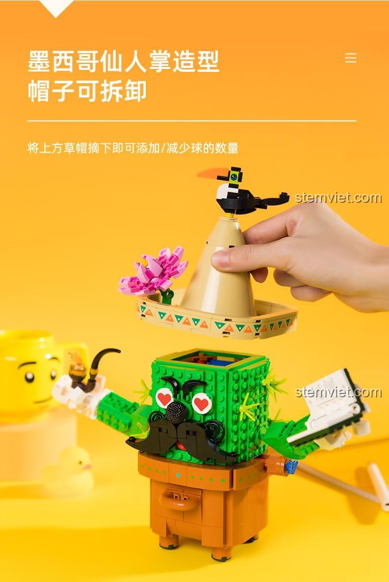 Tính năng tháo rời mũ của đồ chơi sáng tạo Pantasy 61007, dễ dàng thêm bớt bóng vào máy vặn trứng.