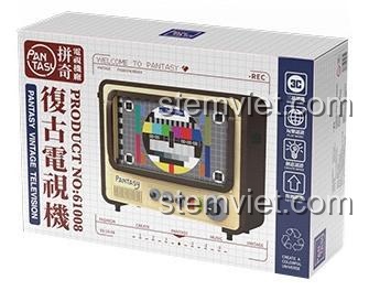 Hộp sản phẩm Bộ xếp hình Tivi Hoài Niệm, thiết kế retro độc đáo, phù hợp làm quà tặng cho bé trai và bé gái 6 tuổi.