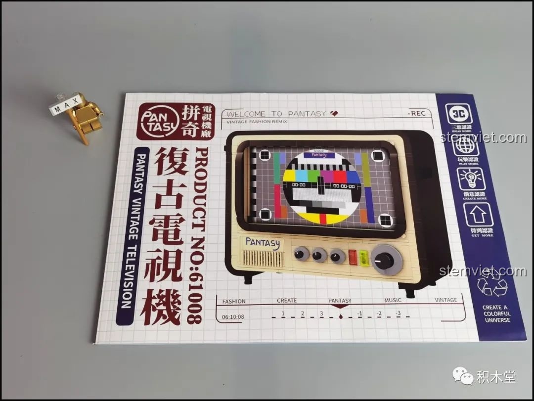 Sách hướng dẫn lắp ráp của bộ Pantasy 61008 Tivi Cổ Điển, với hình ảnh bìa là mô hình TV.