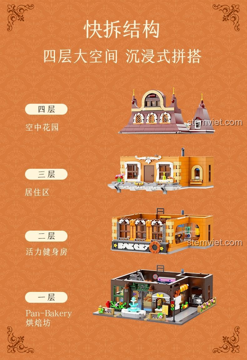Kiến Trúc Tiệm Bánh Mì Cổ Điển, chi tiết kiến trúc tinh xảo, bộ lắp ghép 2800 mảnh, phù hợp thanh niên.