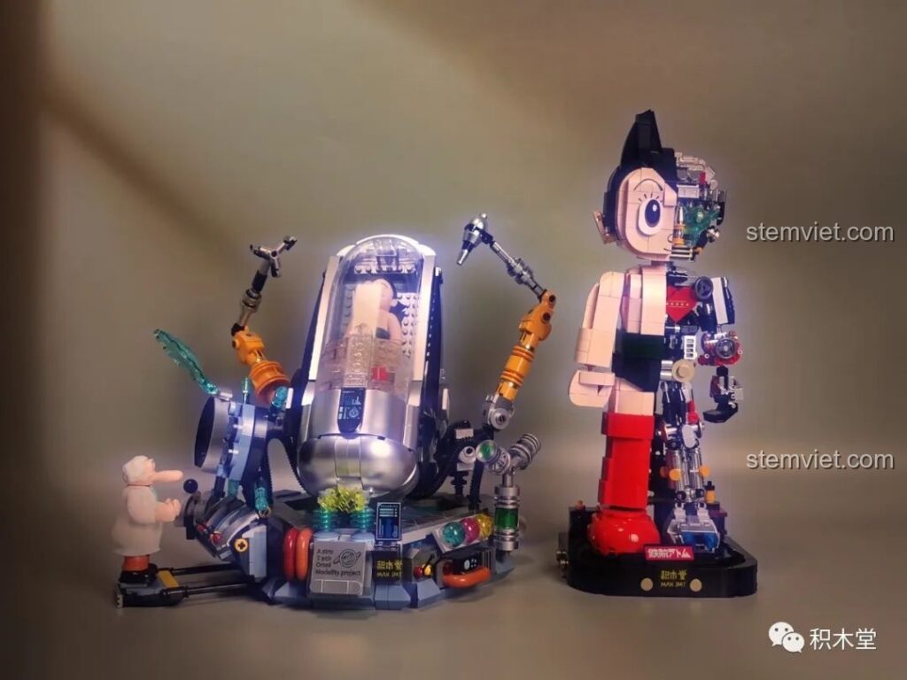 Mô hình lắp ráp Pantasy Astro Boy: Khoảnh Khắc Thức Tỉnh 86205 hoàn thiện, với Astro Boy và buồng tái tạo có đèn LED.