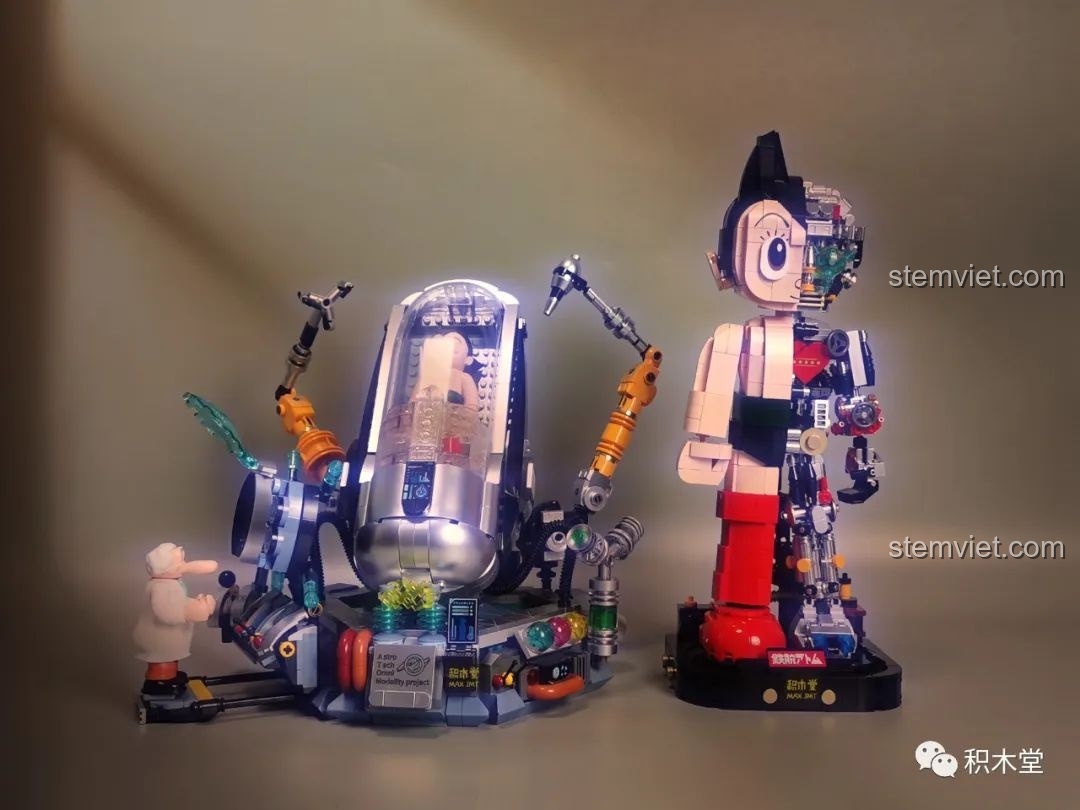 Mô hình lắp ráp Pantasy Astro Boy: Khoảnh Khắc Thức Tỉnh 86205 hoàn thiện, với Astro Boy và buồng tái tạo có đèn LED.