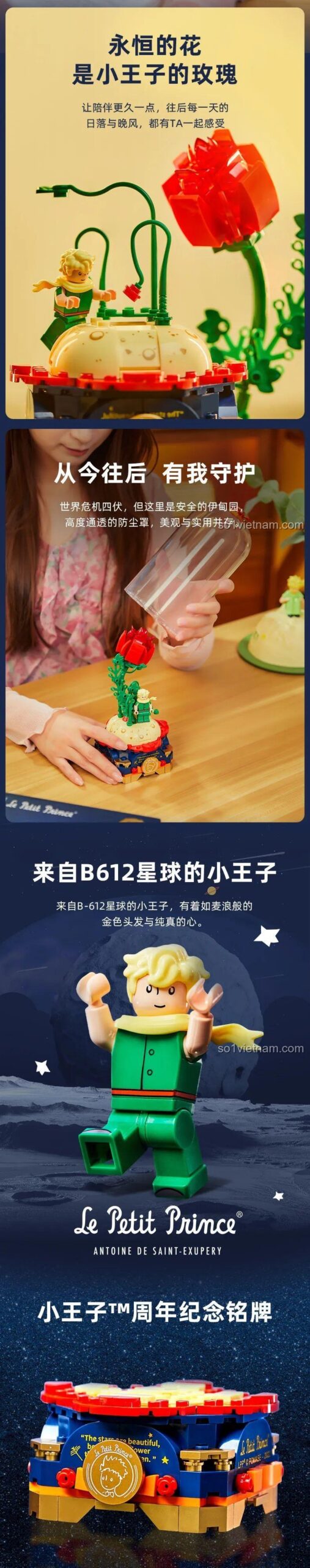 Cận cảnh bộ đồ chơi Hoàng tử bé Pantasy 86302, chi tiết bông hồng và lồng kính, phù hợp cho con gái 8 tuổi.