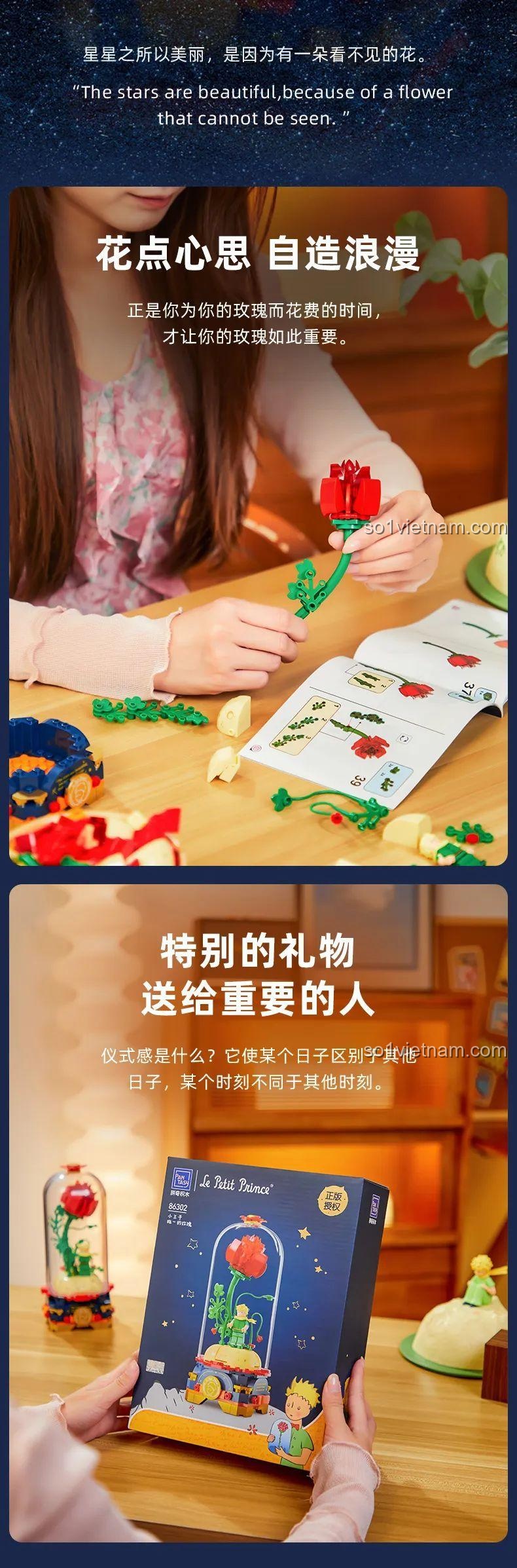 Cận cảnh minifigure Hoàng tử bé trong bộ lắp ghép Bông hồng vĩnh cửu 86302, chi tiết tinh xảo, quà tặng ý nghĩa cho con gái 8 tuổi.