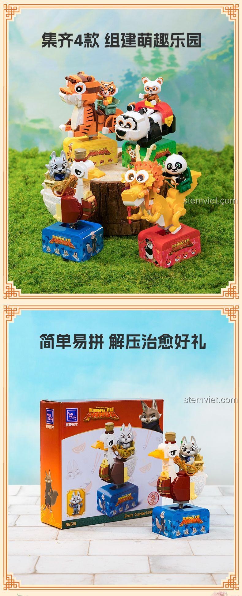 bộ lắp ghép Pantasy 86510, xe bập bênh Kung Fu Panda A Bảo, mô hình nhân vật hoạt hình đáng yêu cho bé