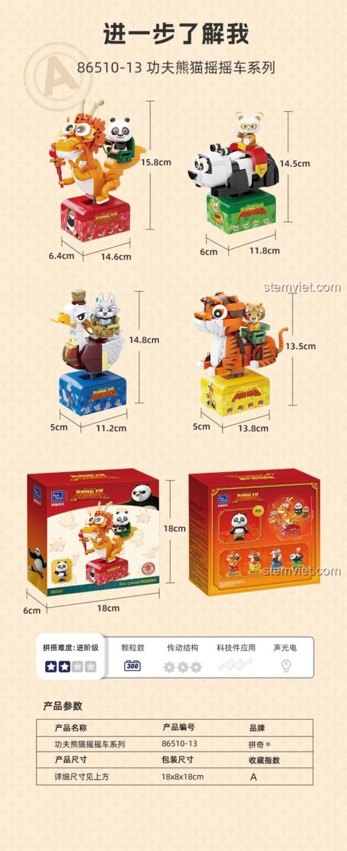 Hộp đồ chơi xếp hình Pantasy 86512, thể hiện rõ sản phẩm xe lắc Tiểu Chân Pantasy, phù hợp làm quà tặng.