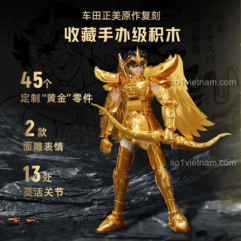 đồ chơi lắp ráp Thánh Đấu Sĩ Seiya Áo Giáp Vàng Pantasy 86601, mô hình có 13 khớp linh hoạt, 2 biểu cảm khuôn mặt thay đổi, 45 chi tiết vàng tùy chỉnh, phù hợp bé trai 6 tuổi.