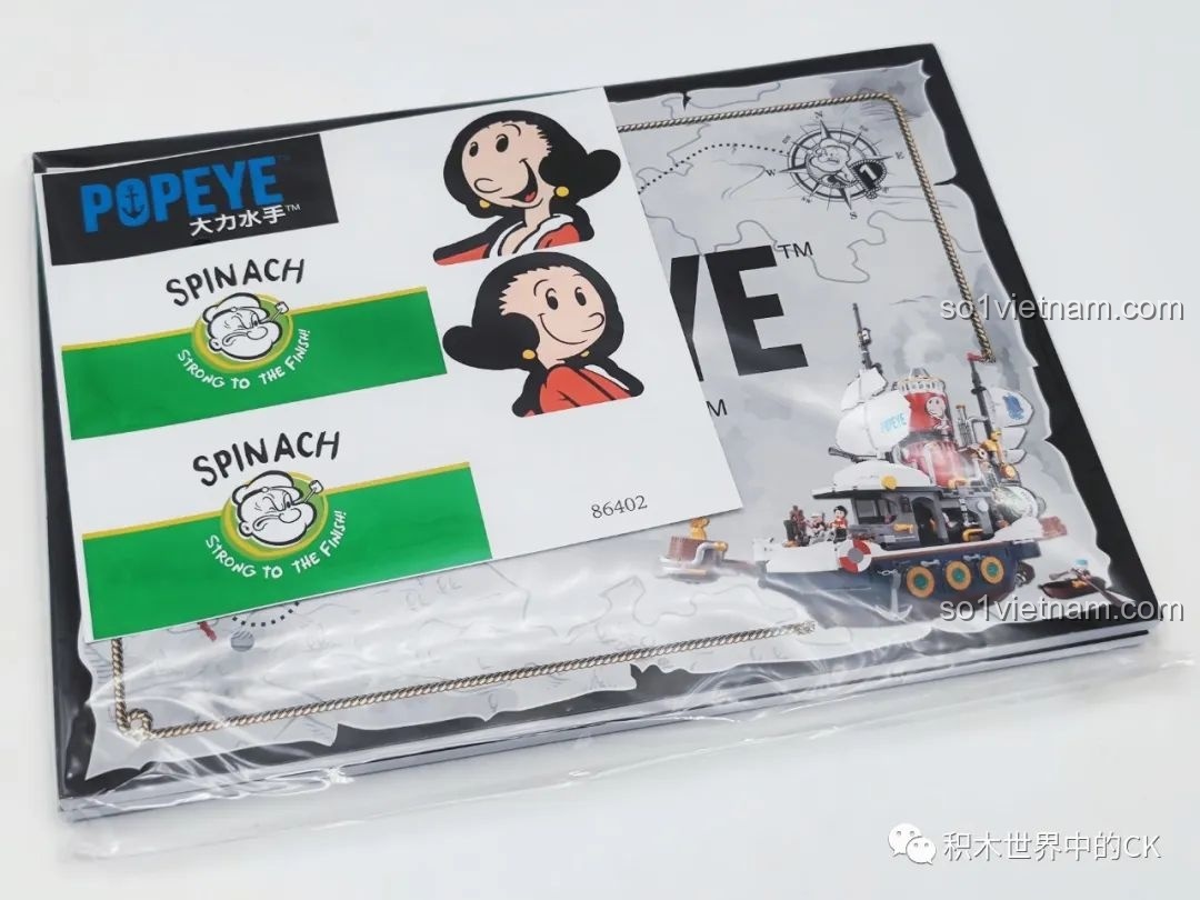 Sách hướng dẫn và bộ sticker đi kèm bộ lắp ráp Pantasy 86402 Popeye
