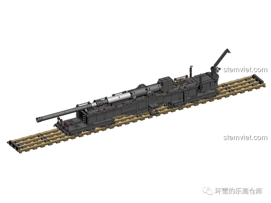 Mô hình Pháo Xe Lửa Dora 800mm Đức KAZI KY10005 được trưng bày cùng một mô hình xe tăng, tạo nên cảnh tượng ấn tượng.