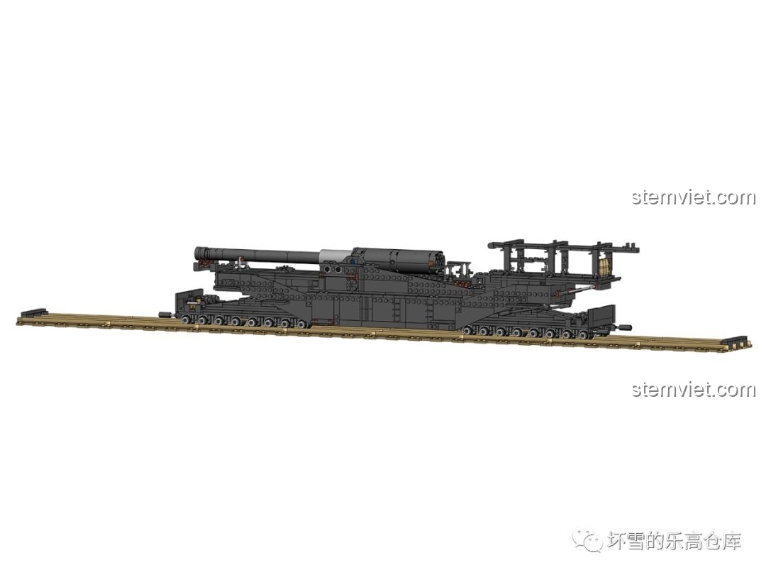 Hình ảnh render 3D của mô hình Pháo Đường Sắt TM-3-12 Liên Xô, một mẫu lắp ráp khác từ KAZI KY10005.