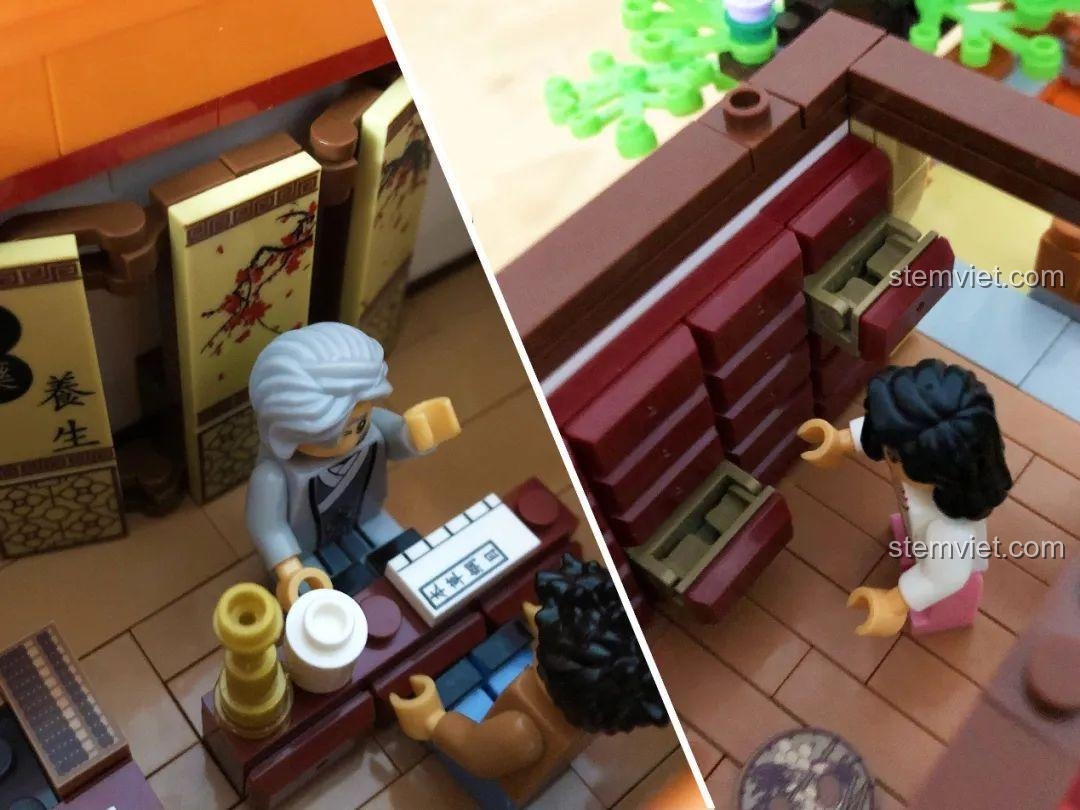 Cảnh bận rộn tại Phòng khám y học cổ truyền C0340 với các minifigures.