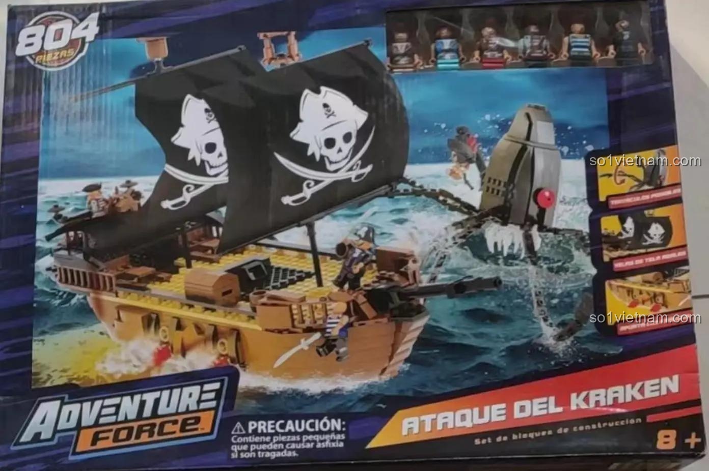 Hộp sản phẩm bộ đồ chơi Play Day 【未知】 Cuộc Chiến Kraken Trên Biển, 804 mảnh ghép, có 6 minifigures, độ tuổi khuyến nghị 8+