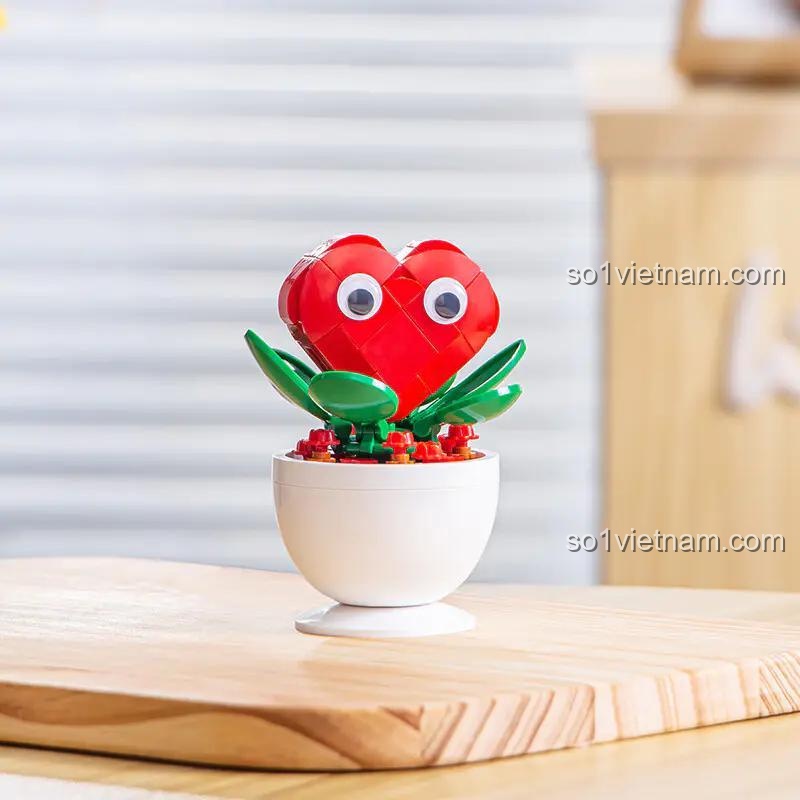 Mô hình Trái tim lắp ghép màu đỏ từ bộ Pleyerid M38-B1073. Bộ sưu tập cây cảnh để bàn Pleyerid lãng mạn.