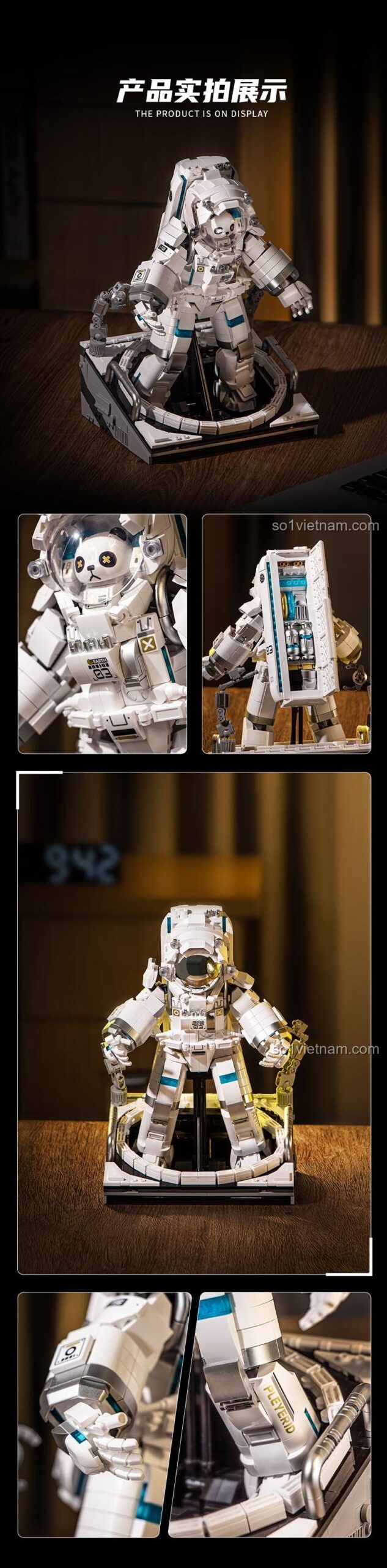 Mô hình phi hành gia Pleyerid M38-P8003 được trưng bày sang trọng trong hộp kính có đèn.