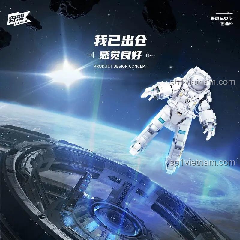 Concept thiết kế của mô hình phi hành gia M38P8003, thể hiện cảnh phi hành gia bay ra khỏi trạm không gian.