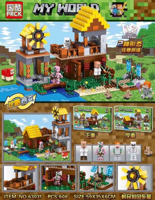 Bộ lắp ghép PRCK 63031 Ngôi nhà cối xay gió Minecraft, đồ chơi lắp ráp sáng tạo cho bé trai 6 tuổi, giá tốt.