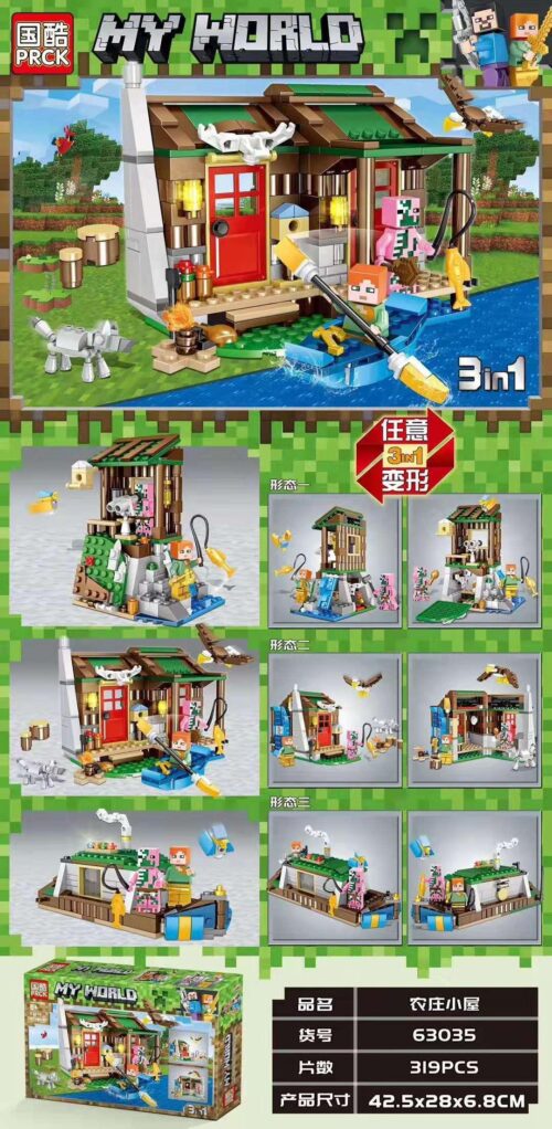 Bộ lắp ghép PRCK 63035 Nông Trại Minecraft 3 trong 1, đồ chơi xây dựng sáng tạo cho bé trai 6 tuổi, giá tốt.