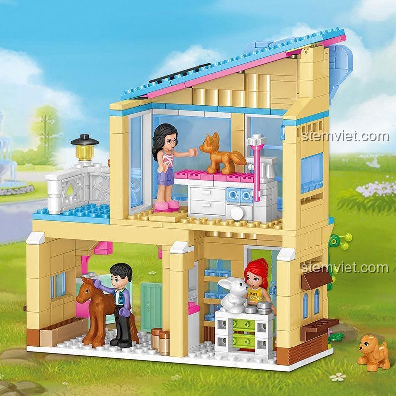 Bộ xếp hình PRCK 67045 Bệnh viện thú cưng chi tiết bên trong, giúp bé gái 6 tuổi rèn luyện sự khéo léo và kiên nhẫn.