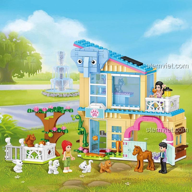 Đồ chơi mô hình PRCK 67045 Bệnh viện thú cưng với cảnh quan ngoài trời, phù hợp cho bé gái 6 tuổi phát triển tư duy sáng tạo.