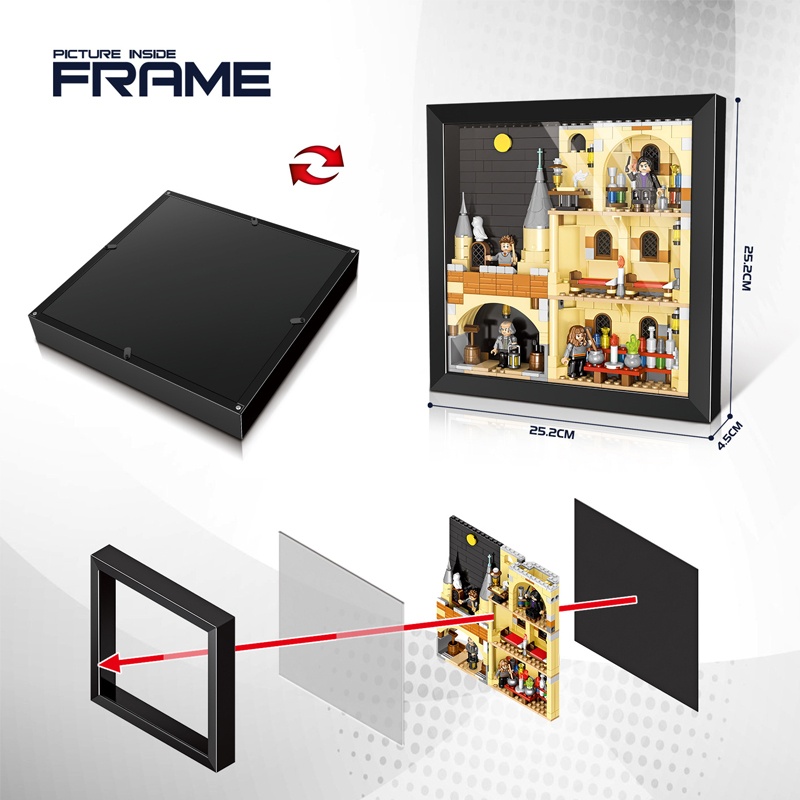 Bộ lắp ghép PRCK 69507 khung hình ma thuật Harry Potter, mô hình lâu đài Hogwarts chi tiết cao, phù hợp bé trai 6 tuổi, giá tốt.