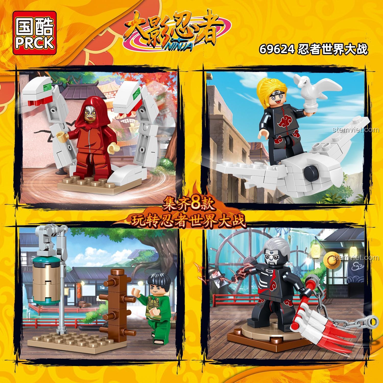 PRCK 69624 Naruto: Đại Chiến Thế Giới Nhẫn Giả, đồ chơi mô hình Minifigure Naruto, bộ xếp hình Thế giới Nhẫn Giả, cho bé trai 6 tuổi