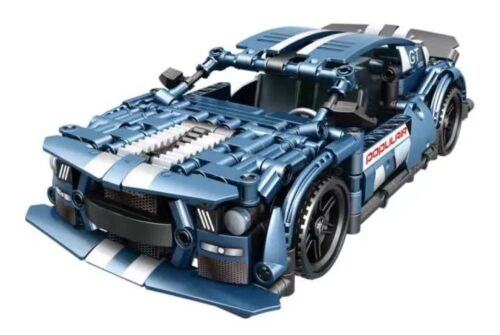 bộ lắp ghép Siêu xe Ford Mustang GT Qiao Le Tong 2314 màu xanh dương, có động cơ kéo lùi, dành cho con trai 6 tuổi, giá tốt.