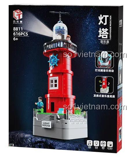 Vỏ hộp của bộ xếp hình Mô hình ngọn hải đăng Qiao Le Tong 8811, với hình ảnh sản phẩm và thông tin 616 chi tiết, dành cho trẻ từ 6 tuổi.